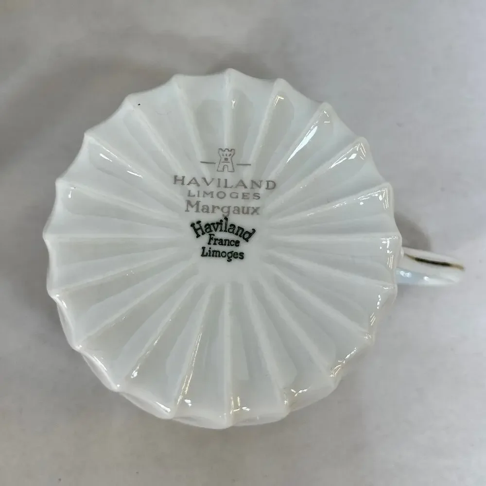 Margaux HAVILAND Flat Cup Limoges Porcelain Torse Blue Gold Floral Lot of 4 VTG